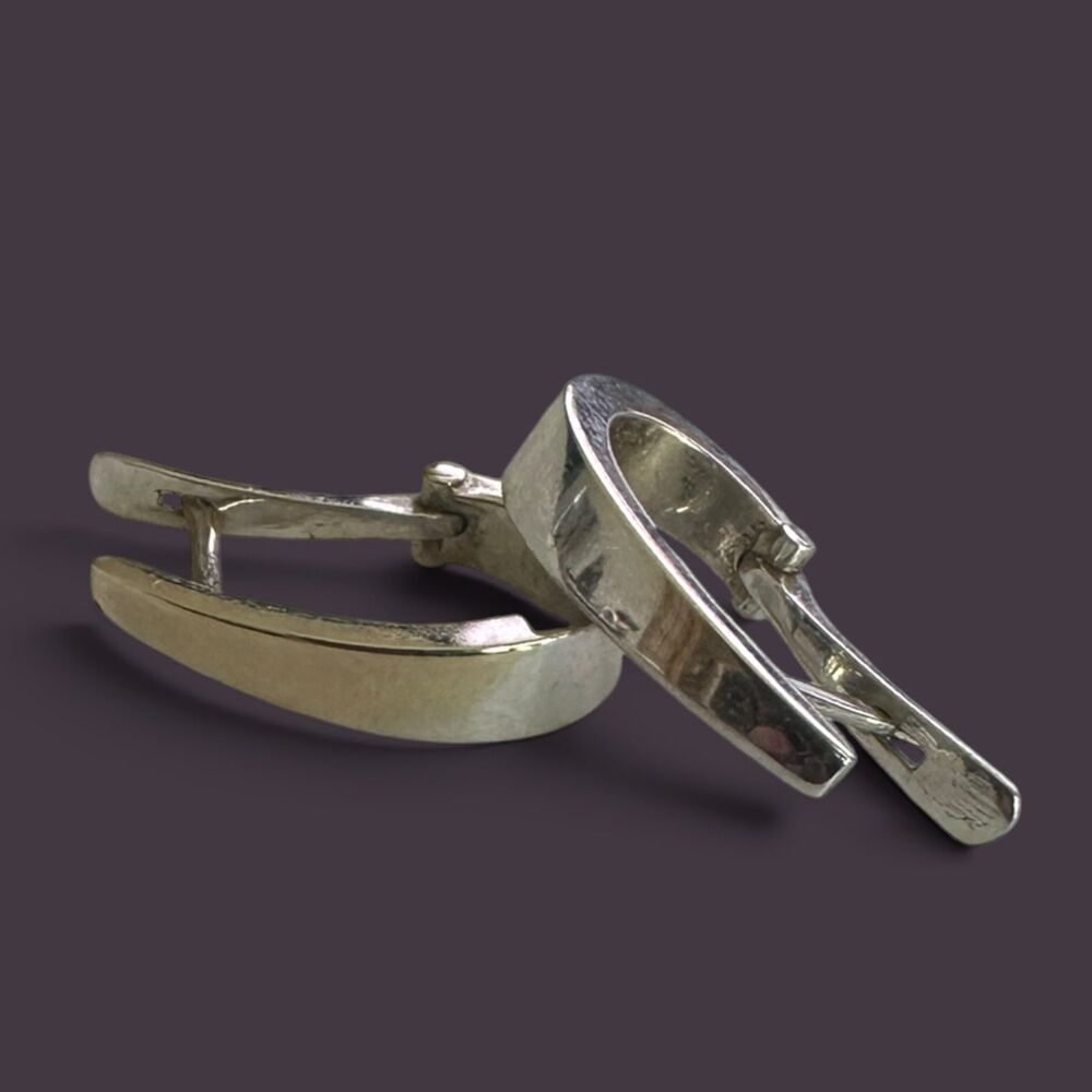 Vintage 14K White Gold Modernist Open Hoop Earrings 2.08g Pierced